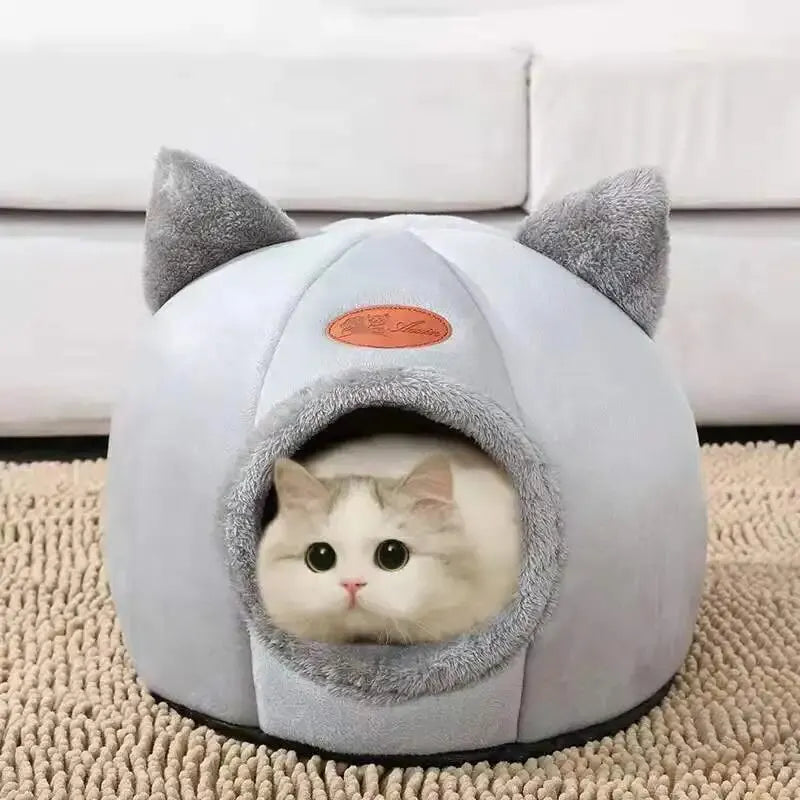 Cute Cat Head Shape House – Comfortable and Warm Sleep Cave with Non-Slip Semi-Closed Design for All Seasons