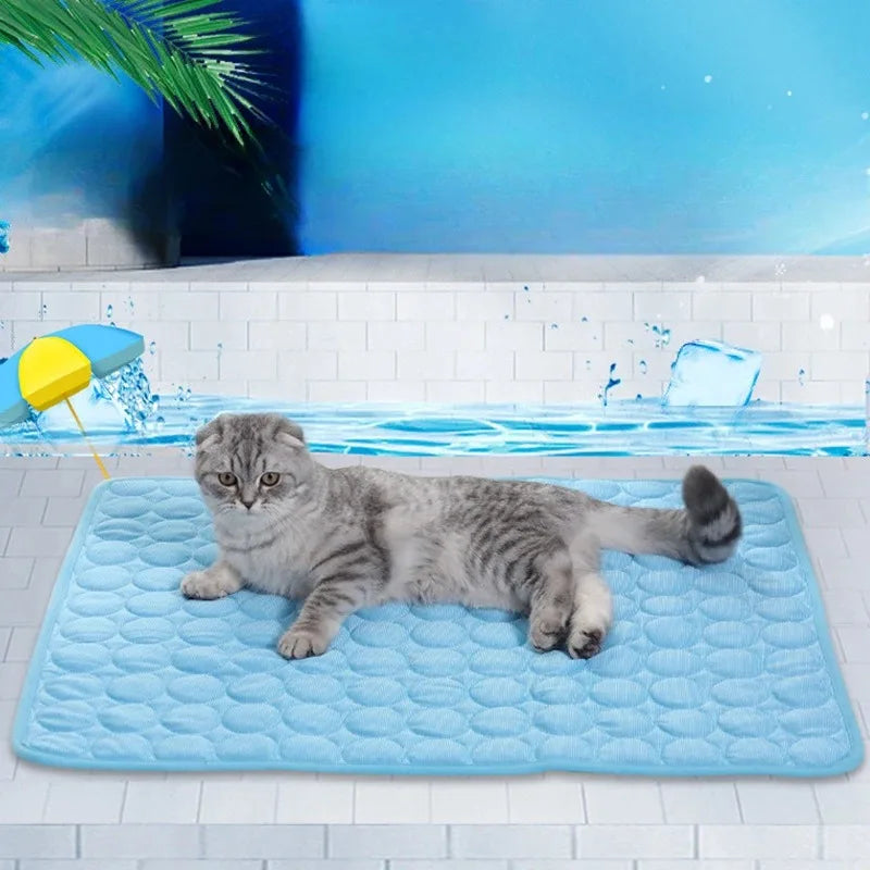 Pet Cooling Mat for Dogs and Cats, Breathable Dog Bed for Summer with Ice Silk Mat Ice Silk Pet Mat for Cats and Dogs