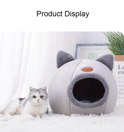 Cute Cat Head Shape House – Comfortable and Warm Sleep Cave with Non-Slip Semi-Closed Design for All Seasons