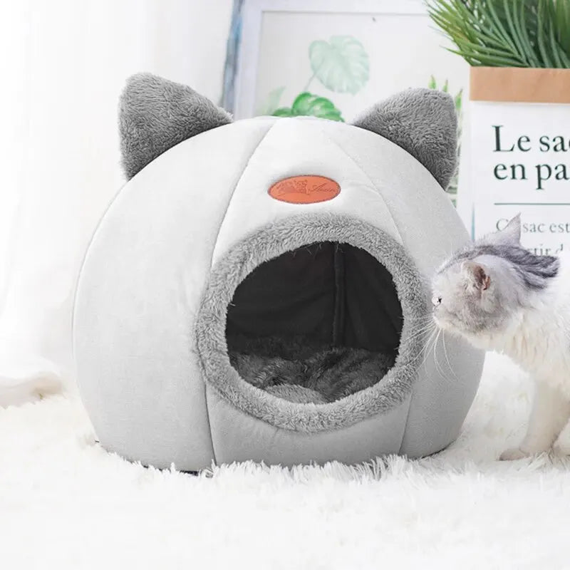 Cute Cat Head Shape House – Comfortable and Warm Sleep Cave with Non-Slip Semi-Closed Design for All Seasons