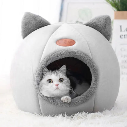 Cute Cat Head Shape House – Comfortable and Warm Sleep Cave with Non-Slip Semi-Closed Design for All Seasons