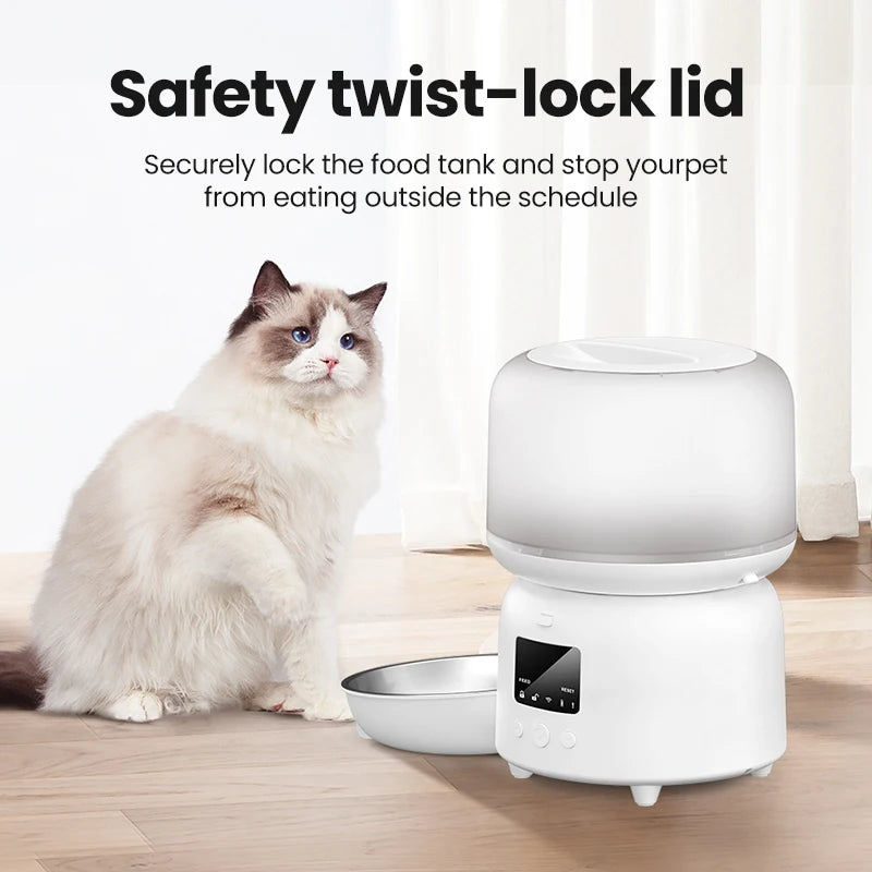 ROJECO 3L WiFi Automatic Cat Feeder Smart Button Cats Food Dispenser For Remote Control Cute Auto Pet Feeder With Stainless Bowl